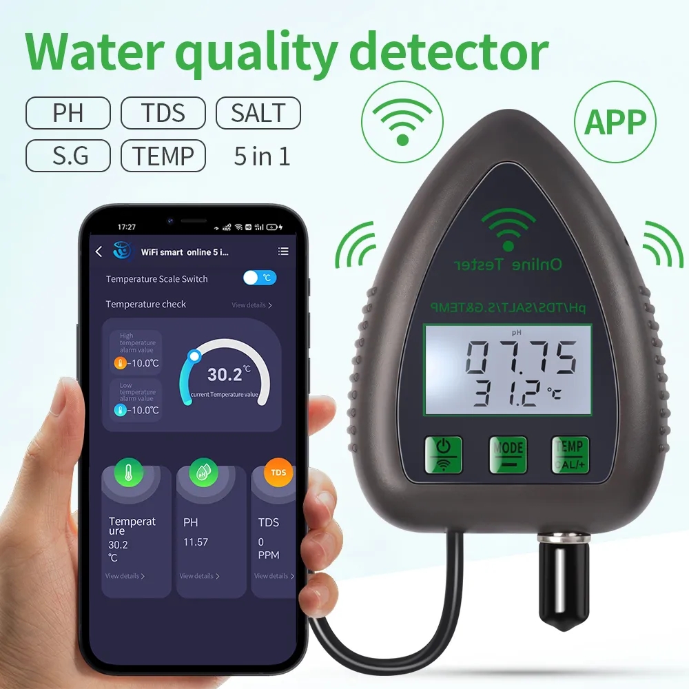 Ph Meter Digital Water Tester - Tuya WIFI เครื่องทดสอบคุณภาพน้ำ5 IN1, มอนิเตอร์ออนไลน์ TDS