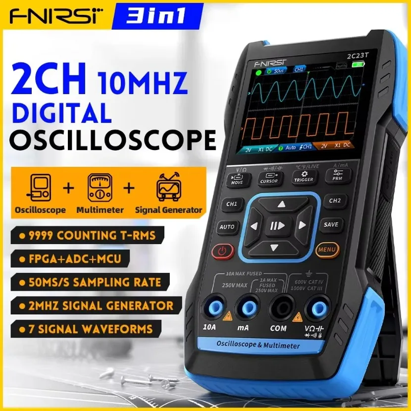 Fnirsi Digital Oscilloscope Handheld - FNIRSI 2C23T ออสซิลโลสโคปดิจิทัลแบบพกพาและมัลติมิเตอร์ พร้อมเครื่องกำเนิดสัญญาณฟังก์ชัน รุ่นล่าสุดปี 2023