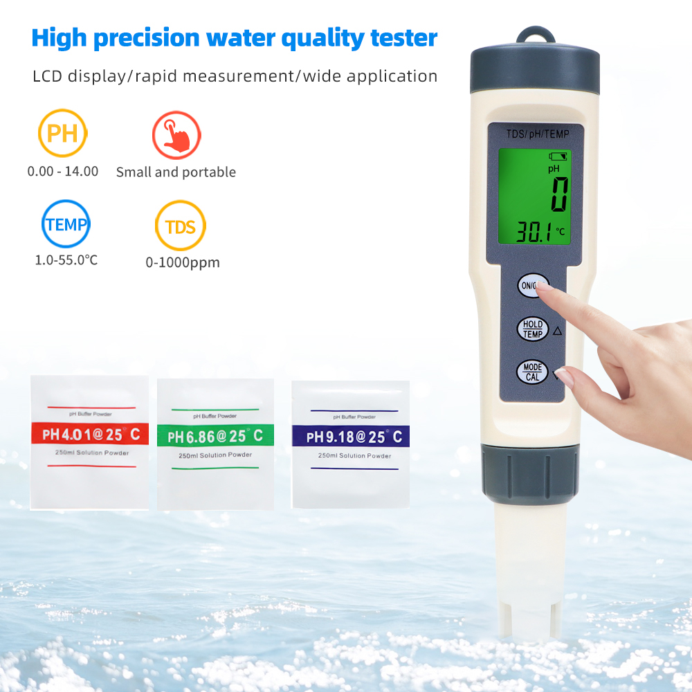 Ph Meter Digital Water Tester - เครื่องวัดค่า TDS PH ดิจิตอล พร้อมฟังก์ชันวัดอุณหภูมิ 3